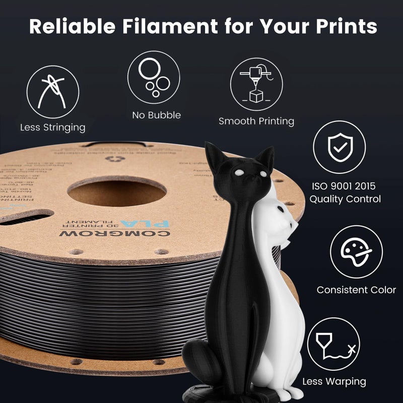 Comgrow PLA 3D Printer Filament, 3D Printer PLA Filament 1.75mm, Dimensional Accuracy +/- 0.02 mm, 1KG Spool PLA Black - Image 4